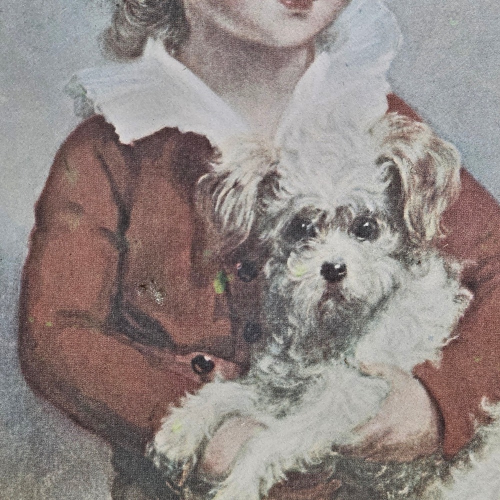 Vintage Octagonal Metal Portrait Boy with‎ Dog Gold Filigree Border - Picture 4 of 12